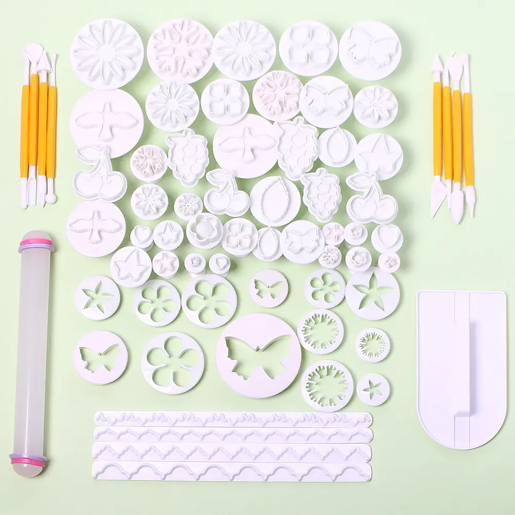 68Pcs Fondant Cake Decorating Modelling Set Deegroller Bakken Mat Suiker Ambachtelijke Plunger Gereedschap Diy Cookie Cutters Mallen