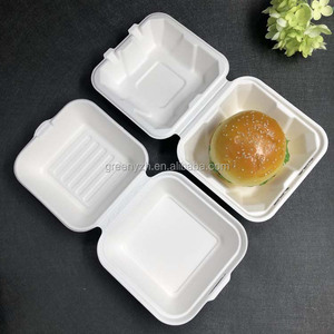 6 inch vuông phân hủy sinh học bã mía Hộp Ăn Trưa tự nhiên trắng takeout container thực phẩm vỏ sò Hamburger Hộp bao bì thực phẩm - Product Image 2