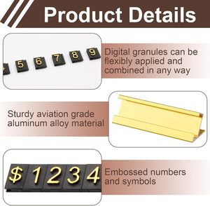 Espositore per Cartellini Prezzi Regolabile con Base in Alluminio Nero/Oro, Superficie Non Rivestita per Negozi di Gioielli, Supermercati, Panetterie - Product Image 3
