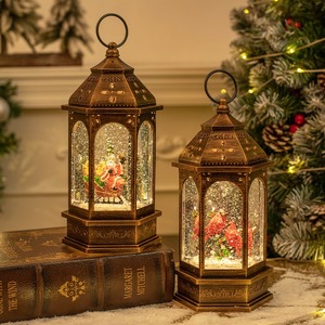 Lanterne à eau scintillante avec globes de neige de Noël, cardinaux, cristal, alimentation par piles ou USB, boîte à musique avec 8 chansons, minuterie 6H, Noël - Product Image 4