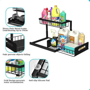Organizador Metálico Multiusos para Baño y Cocina, de 2 Niveles, con Cajón Deslizante Ajustable, para Debajo del Fregadero - Product Image 6