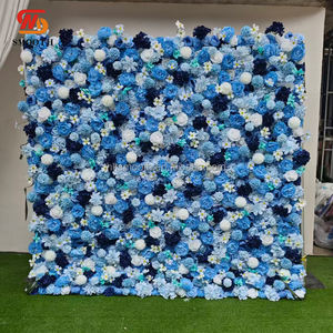 Panneau mural de fleurs en soie bleu rose, personnalisé en usine, 8x8, avec fermeture éclair, écologique, pour décoration de mariage et de fête - Product Image 1