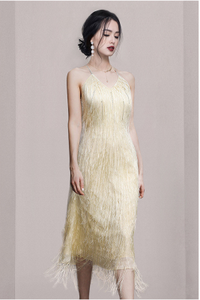 2023 estate nuove donne cinturino con frange vestito Sexy avvolgere la vita mostra vestito lungo francese sottile - Product Image 5