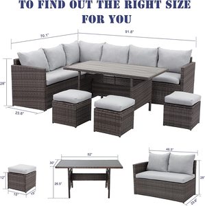 Ensemble <span class=keywords><strong>de</strong></span> meubles <span class=keywords><strong>de</strong></span> Patio extérieur, canapé sectionnel <span class=keywords><strong>de</strong></span> salle à manger d'extérieur <span class=keywords><strong>de</strong></span> 7 pièces <span class=keywords><strong>avec</strong></span> Table à manger et <span class=keywords><strong>chaise</strong></span>, Conversation en osier par tous les temps - Product Image 6