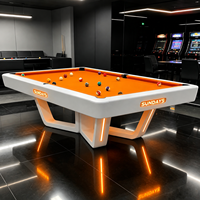 Table de billard commerciale moderne avec éclairage LED personnalisé, tissu violet, structure solide et stable pour club - Vente en gros usine