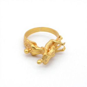 BEST <b>Gold</b> Plated Brass <b>Rings</b> Textured Figural <b>Cocktail</b> <b>Ring</b> Trendy Statement Finger Jewelry for Party Gift - Product Image 4