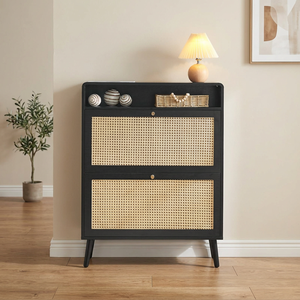 Modern Solid Wood Portable Free Standing <b>Shoe</b> <b>Storage</b> Cabinet 2 Flip Drawers Extendable Entryway Bench Apartment Living Room - Product Image 3