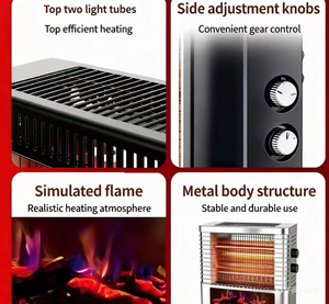 Calentador Eléctrico de Cuarzo Infrarrojo de 2400W Máx. con Precio Mayorista, Chimenea Metálica Personalizable con Imagen de Llama Realista y Protección de Inclinación de 360° - Product Image 4