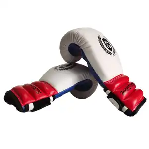 Cheap boxing gloves white silver leather hand made for kids children manufacturing high quality pu leather boxing gloves