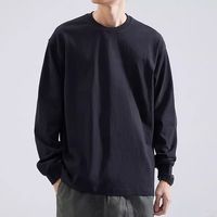 T-shirt à manches longues pour homme en coton 220 g/m², col rond, poignets côtelés, ourlet droit, uni, pour le quotidien, à superposer, t-shirt vierge