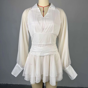 RedPeony moda 2025 estate da donna bianco tinta unita con scollo a V manica a vita alta senza schienale Mini abito da donna elegante da donna - Product Image 6