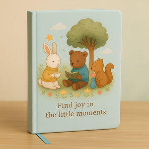 Cuaderno con diseño de animales adorables: conejo, oso y ardilla volando un cometa. Elige la felicidad todos los días. Diario para la atención plena. - Product Image 4