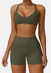 Sujetador deportivo para mujer al por mayor con cuello en V, tirantes finos, espalda hueca con doble diseño cruzado, acolchado, para yoga, gimnasio, correr y entrenamiento, tipo crop top - Product Image 4