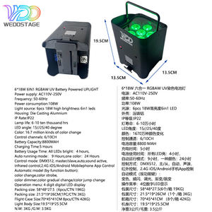 WED0STAGE 6 pièces 18W 6-en-1 LED Pleine Couleur RGBWA+UV Projecteurs LED Plats à Batterie pour Fêtes Mariages Disco Éclairage de Scène DMX - Product Image 6