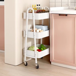 Étagère de rangement mobile à <span class=keywords><strong>3</strong></span> niveaux en métal grillagé, chariot utilitaire de cuisine avec roulettes - Product Image 2