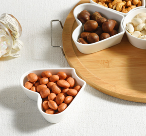 Bol à salade de fruits en céramique en forme de cœur <span class=keywords><strong>blanc</strong></span> à motif créatif nordique, vaisselle de luxe avec étagère en <span class=keywords><strong>bois</strong></span>, assiette à collation - Product Image 6