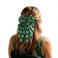 Nouvelle pince à cheveux en tissu imprimé football États-Unis-Canada-Mexique avec long ruban et clip à ressort, faite à la main pour les jours de match sportif
