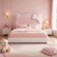 Lit de rangement moderne pour enfants avec tête de lit capitonnée pour chambre de fille - Meubles de chambre à coucher - Vente au détail