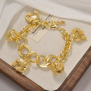 Trendy charm wholesale women fashion thick link <b>copper</b> carved elephant spherical openwork ornament fine 18k gold plated <b>bracelet</b> - Product Image 4