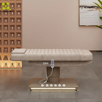 Lit de massage électrique pour esthéticienne, base en bois grainé, 3 moteurs, commande au pied, lumière LED, pour extensions de cils, soins du visage et SPA, haute qualité