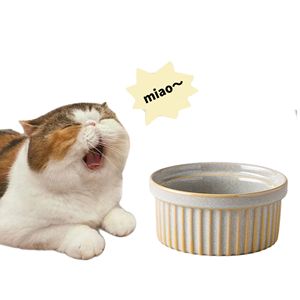 Mangkuk kucing dan anjing keramik dengan 4ML kapasitas, pengumpan hewan peliharaan pelindung leher garis-garis berubah tempat pembakaran coklat desain miring untuk makanan - Product Image 5