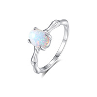 Bague pour femme en argent sterling S925, opale ovale, motif nœud de bambou, bleu blanc irisé, plaqué rhodium, sertissage pavé, tendance haut de gamme
