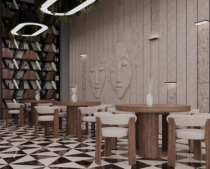 Ensemble de meubles de restaurant, café, bar, chaises et table en bois massif moderne, pour restauration rapide, bar carré, café - Product Image 3
