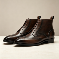 Sepatu Boots Pria Gaya Retro Inggris High-Top, Sepenuhnya Kulit Asli dengan Jahitan Tersembunyi dan Sol Kulit Sapi