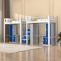 Lit superposé en métal professionnel avec échelle et garde-corps de sécurité, lit superposé moderne en acier avec bureau et armoire