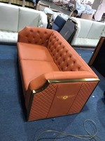 Ensemble de canapés en cuir de luxe VIP, or et acier orange, design de meubles pour salon, 7 places