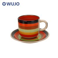Tasse et soucoupe en céramique bon marché 12 pièces Tasses à thé et soucoupes en grès peintes à la main