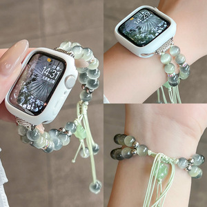 Pulsera de Cristal para Mujer para <span class=keywords><strong>Apple</strong></span> <span class=keywords><strong>Watch</strong></span> 38/40/41mm 42/44/45/49mm, Correa de Moda con Cuentas de Ojo de Gato para IWatch - Product Image 1