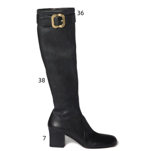 Bottes hautes pour femmes à bout carré, grande taille 46, coupe large, talons épais, boucle métallique supérieure, bottines longues - Product Image 5