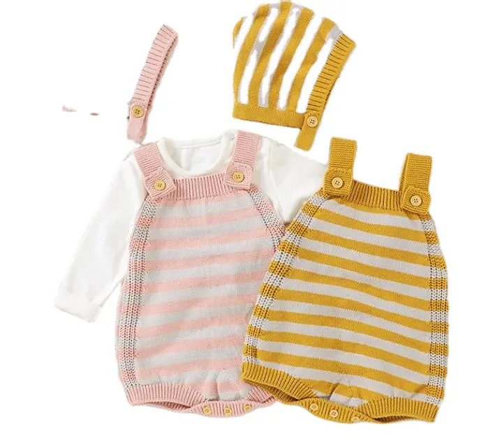 Baby Bodysuits Newborn Boys Girls Cotton Knit Hats Outfits Sets Casual Sleeveless Toddler Infant Outerwear Stripe Clothes