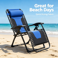 Chaise longue pliable de grande taille, moderne et de haute qualité, en acier inoxydable durable, confortable, inclinable à gravité zéro avec rembourrage