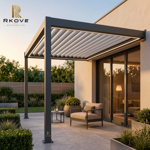 RKOVE RK-C1 Bioclimatic Motorized Aluminum Pergola with <b>LED</b> <b>Strip</b> <b>Light</b> Zip Screen <b>Waterproof</b> Electric Louvered Roof Outdoor - Product Image 1