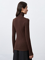 Haut à col roulé à manches longues pour femme, pull en tricot ajusté avec un mélange de lyocell et de laine de mouton pour un usage quotidien décontracté