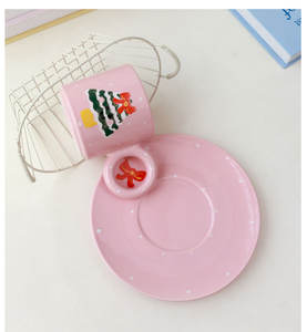 Cadeaux créatifs, tasses à café en céramique peintes à la main en forme d'arbre de Noël, rose, mignonnes, de haute qualité, avec soucoupe - Product Image 4