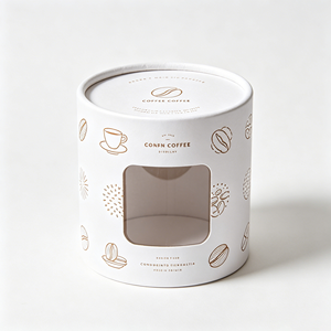 Boîte cylindrique en carton robuste avec fenêtre transparente pour emballage de marque, personnalisable OEM pour grains de café. - Product Image 3