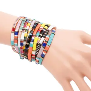 Vintage Handmade Customizable Rainbow Miyuki Tila Beads Beaded Elastic Bracelet For Women