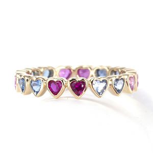 Bague arc-en-ciel tendance en corindon or jaune 9k pour femmes, émeraude de laboratoire - Product Image 2