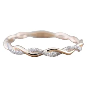 China Supplier Shiny Zircon Rose Gold/ Silver Twist Band Wholesale Price Wedding Rings