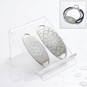 Yiwu Aceon Connettore per cinturino in acciaio inossidabile per la creazione di bracciali, con incisione alla moda, smalto verde acqua, design a serpente geometrico e targhetta medica - Product Image 1