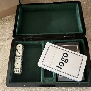 Boîte en bois de luxe laquée noire polie avec doublure en velours vert pour 2 jeux de cartes de poker et jeu de dés - Product Image 3