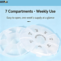 Organisateur de pilules rond pour 7 jours, boîte à pilules hebdomadaire portable, couvercles à fermeture indépendante, conteneur de médicaments et de vitamines de voyage avec braille