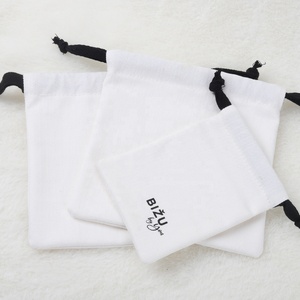 Sac à cordon en coton blanc à chevrons avec logo personnalisé de luxe, pochette cadeau en coton sergé haut de gamme avec séparateur pour bijoux - Product Image 2