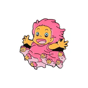 Hot Sale Cartoon Anime Character Ponyo Brooch Cute Alloy Rose Pink Girl Soft Enamel Lapel Pin Badge