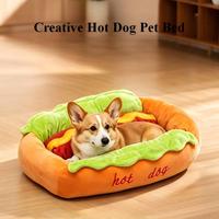 Nouveau style, lit pour animaux de compagnie en velours uni, mignon, motif chien saucisse et chat, chaud, respirant, confortable, coussin amovible et lavable