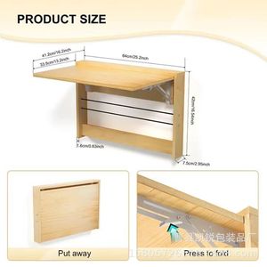 Wooden Wall Mounted Folding <b>Desk</b> With Bookshelf Storage Natural Color Solid Wood <b>Study</b> Table For Home Office - Product Image 4