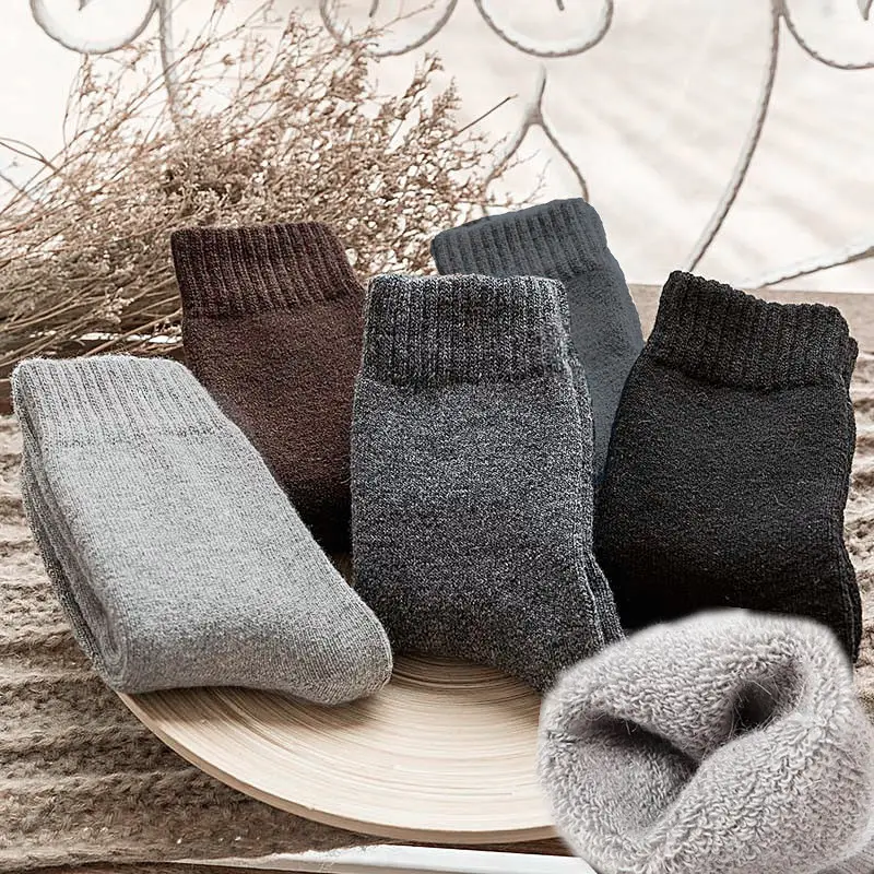 Meias de lã para homens, meias quentes de lã macias e confortáveis, grossas e quentes de inverno